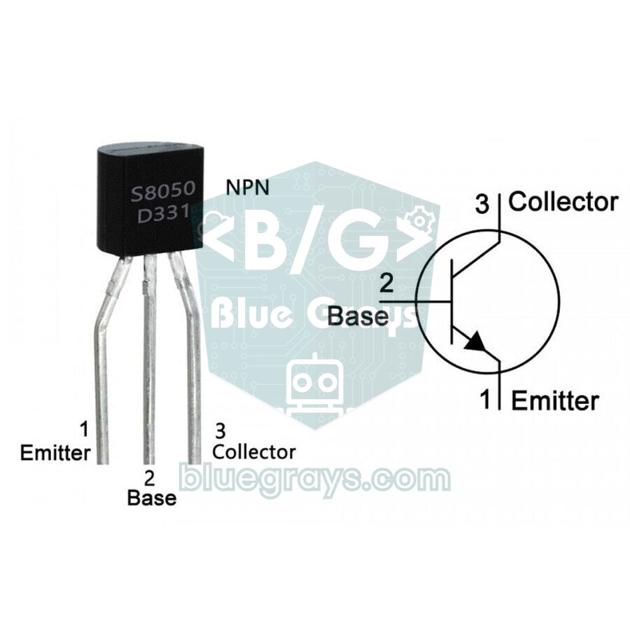 S8050 NPN transistör ve devre sembolü